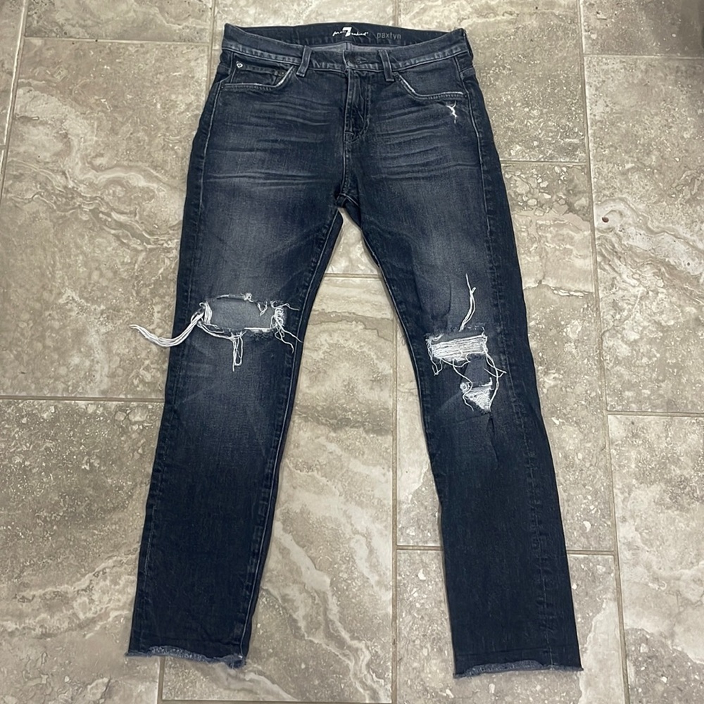 7 For All Mankind Men's Tapered Destroyed Skinny Jeans Paxtyn Size 29